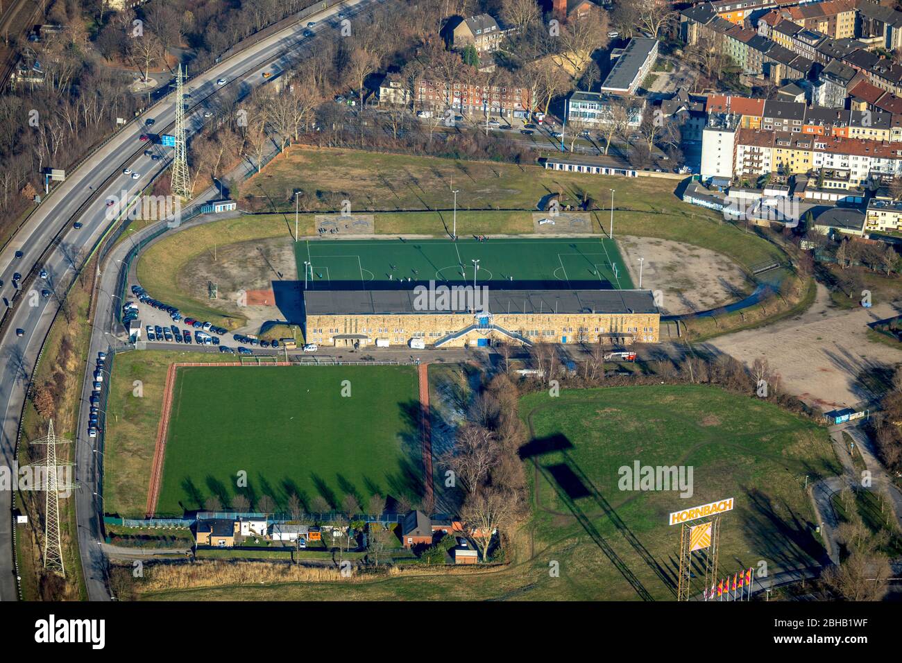 Vista areale, DJK Teutonia Schalke-Nord 1921 EV, Hockey Place, Kurt-Schumacher-Strasse, Schalke-Nord, Gelsenkirchen, Ruhr area, Nord Reno-Westfalia, Germania Foto Stock