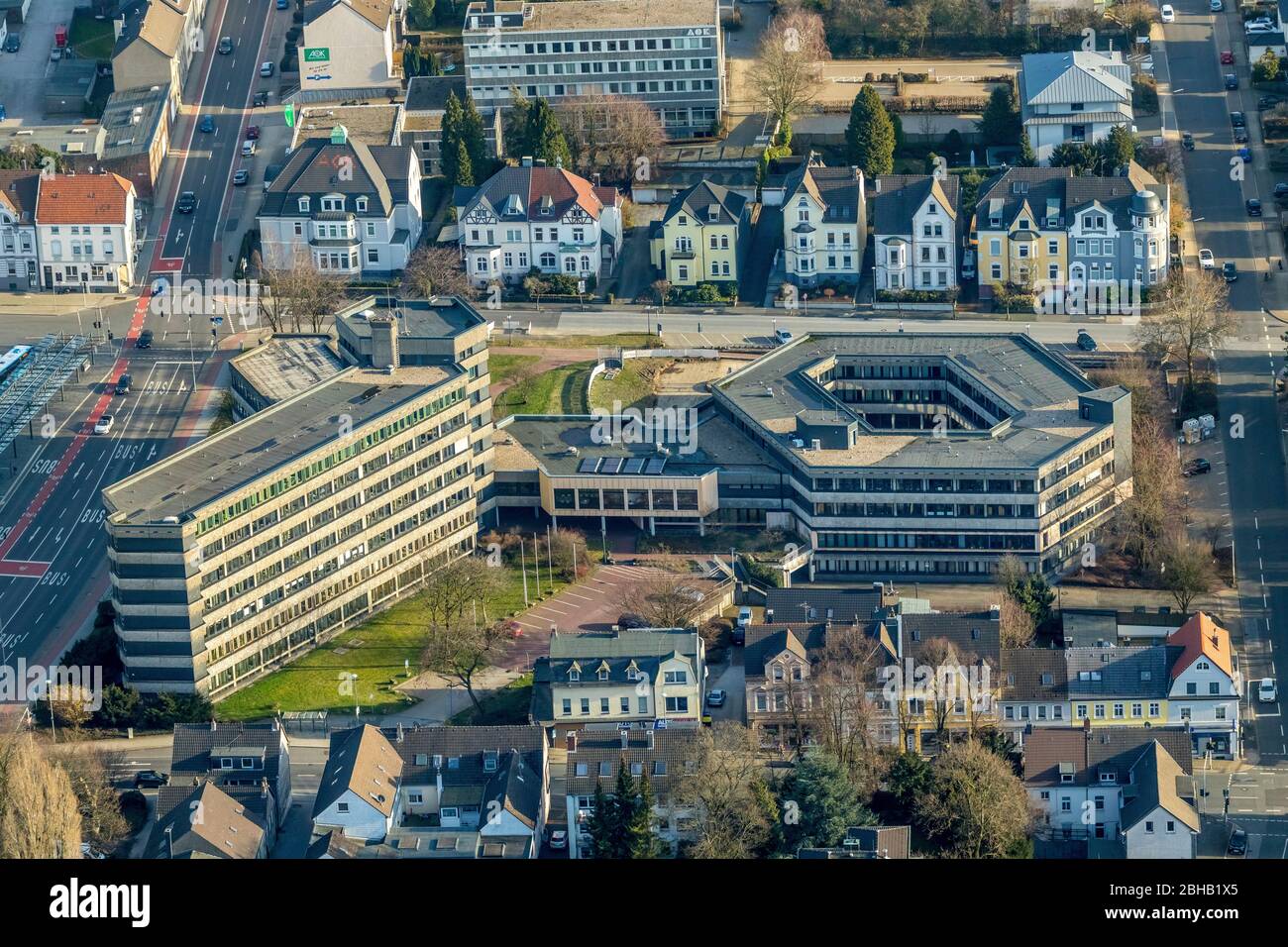 Luftbild, ufficio fiscale e, Tribunale distrettuale, Velbert, Ruhrgebiet, Renania Settentrionale-Vestfalia, Germania Foto Stock