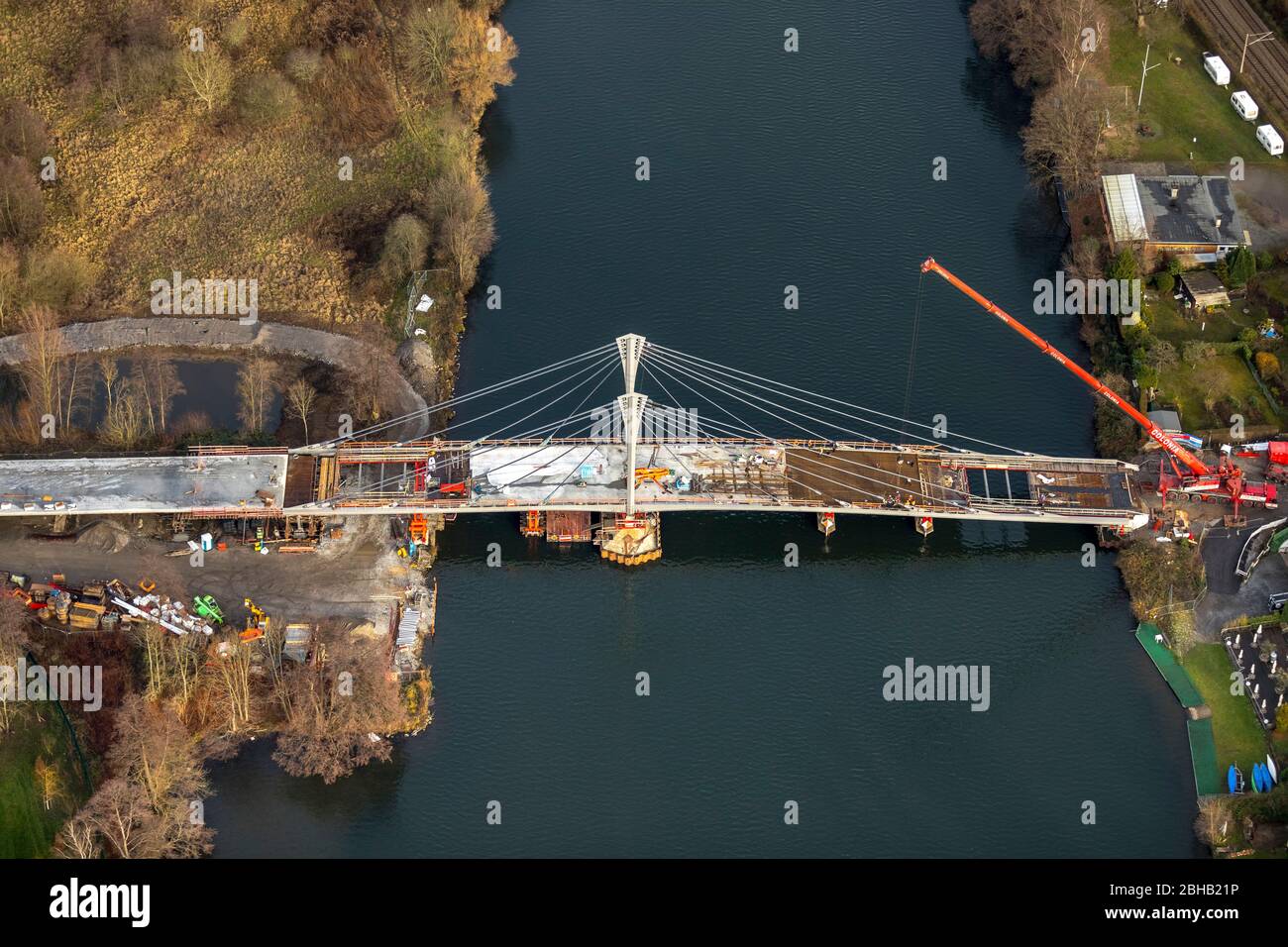 Vista aerea, Ponte Kampmann, Ponte Ruhr, costruzione di nuovi ponti, Valle Ruhr, Essen, Area Ruhr, Nord Reno-Westfalia, Germania Foto Stock