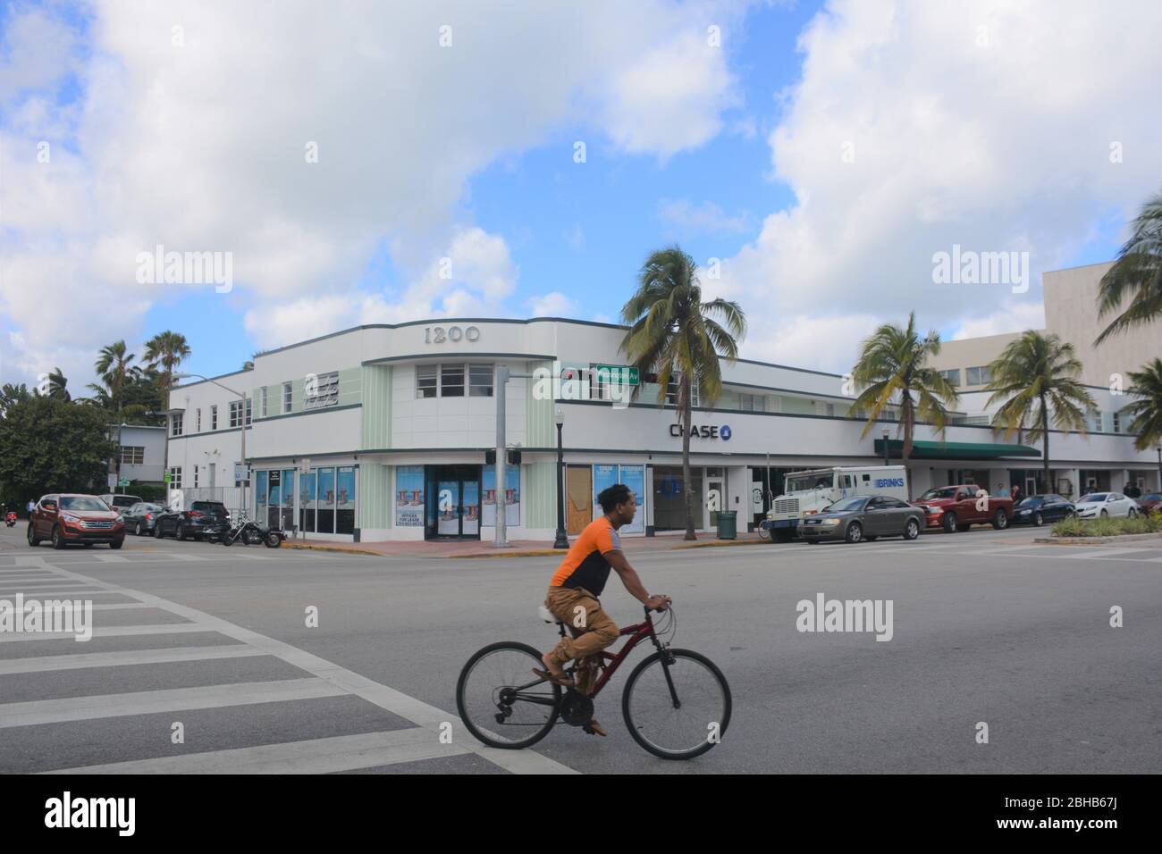 Washington Ave, Miami Beach. La più grande collezione al mondo di architettura Art Deco è a South Beach, Florida, USA. Foto Stock