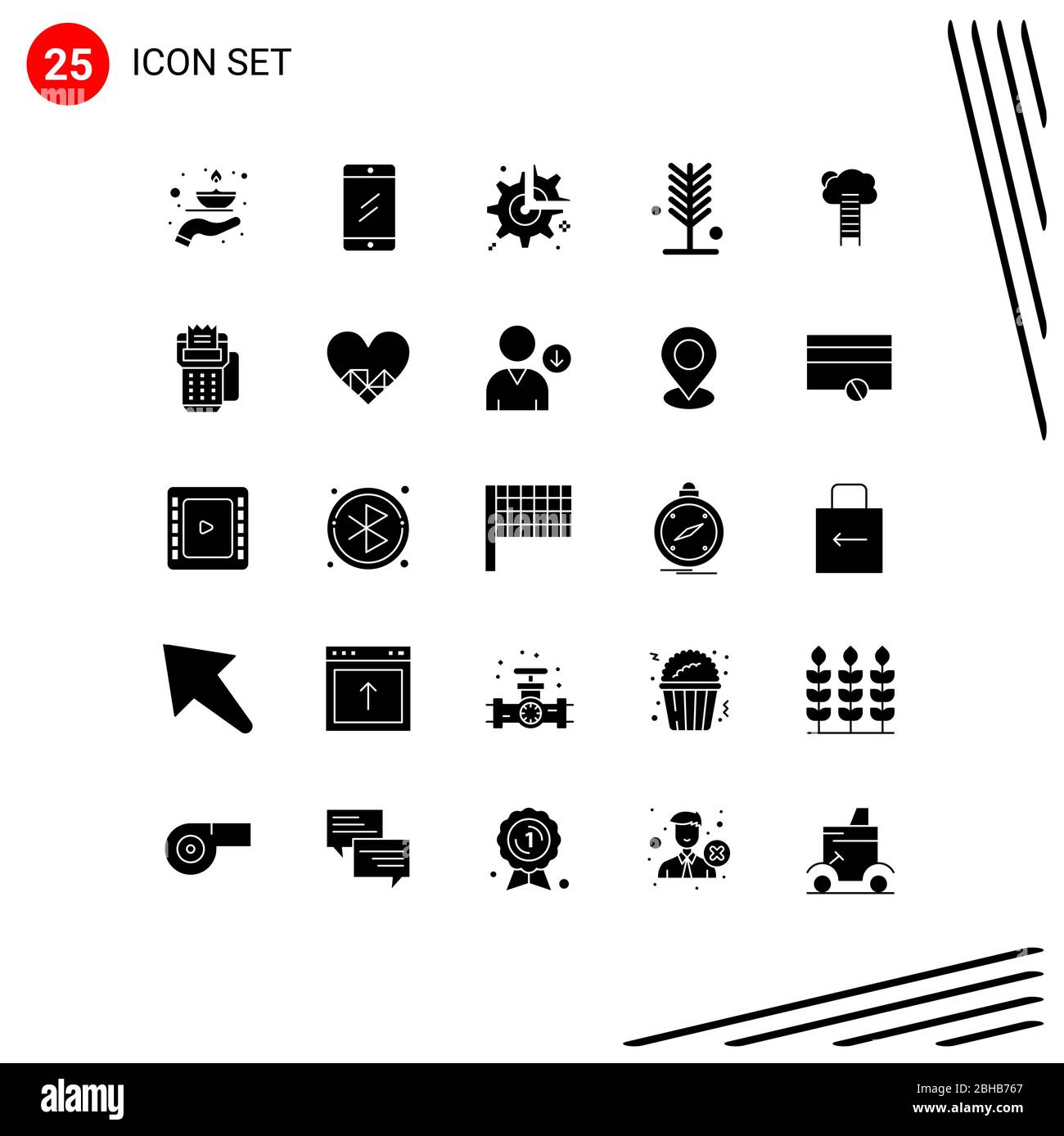 Solid Glyph Pack di 25 simboli universali di estate, ambiente, studio, eco, break elementi di progettazione vettoriale editabili Illustrazione Vettoriale