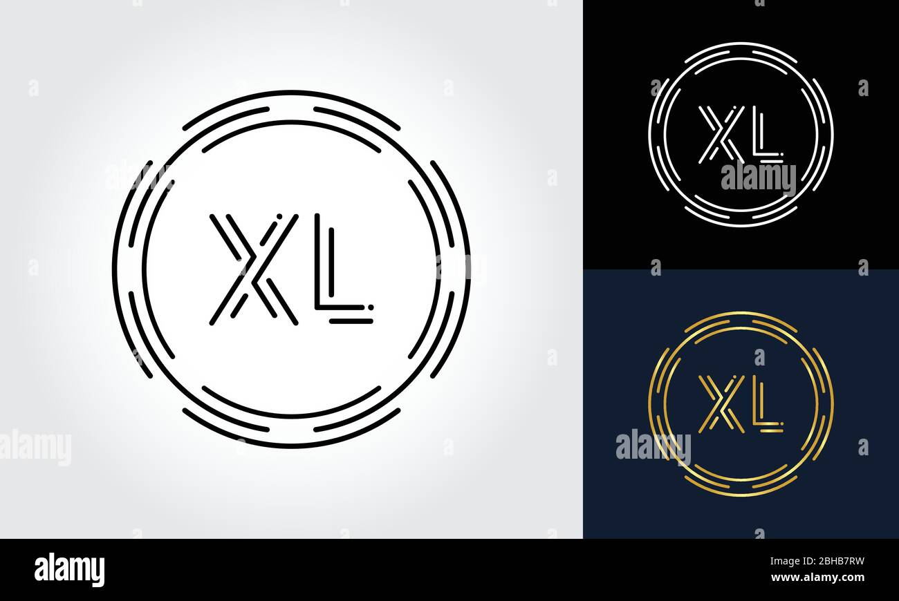 Modello vettore iniziale di design con logo lettera XL. Disegno astratto del logo lettera XL del cerchio. Illustrazione Vettoriale