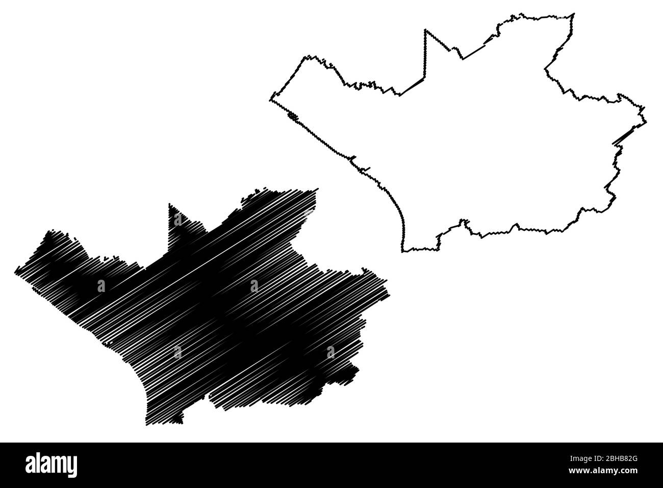 Città di Leverkusen (Repubblica federale di Germania, Renania settentrionale-Vestfalia) mappa vettore illustrazione, scribble schizzo Città di Leverkusen mappa Illustrazione Vettoriale