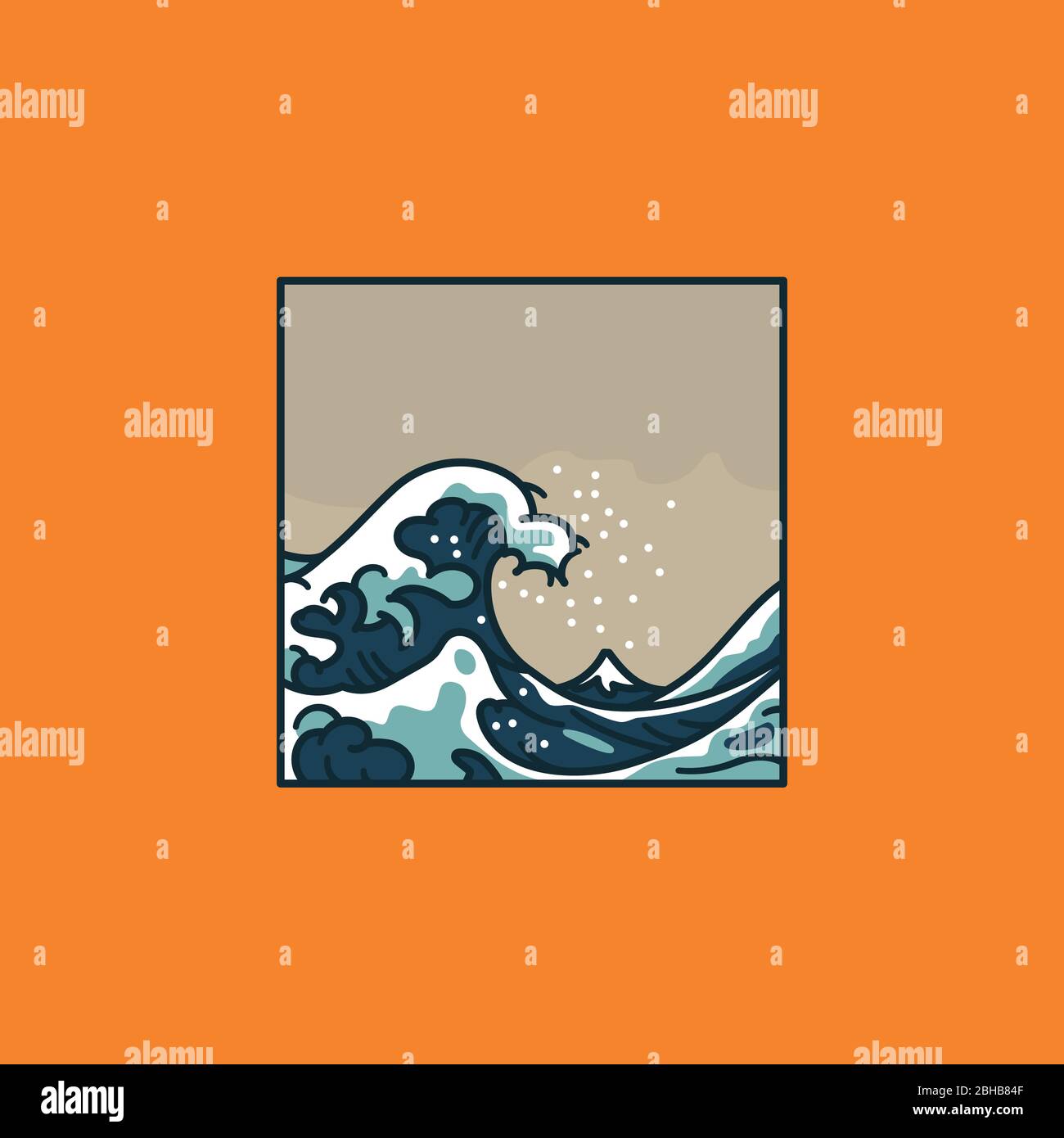 Great Wave Off Kanagawa, capolavoro di Hokusai, illustrazione vettoriale in stile cartoon per la Giornata dell'Oceano Madre il 10 Maggio. Illustrazione Vettoriale