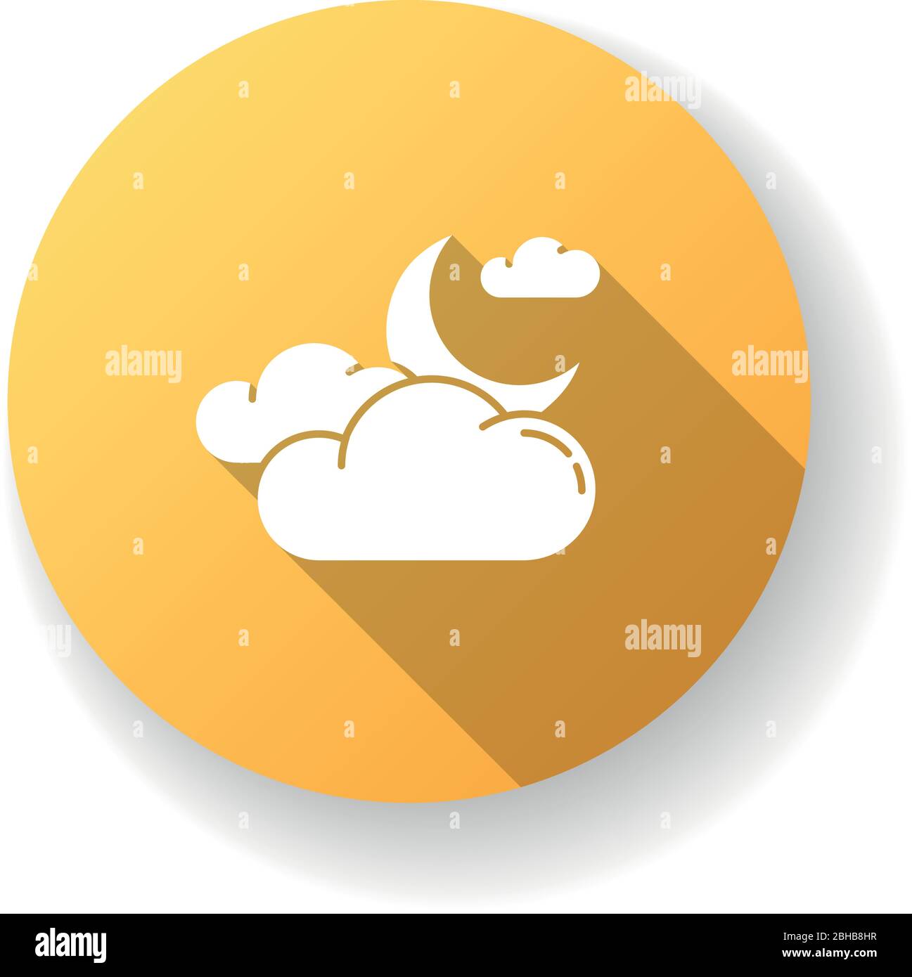 Notte nuvolosa cielo giallo piatto disegno a lunga ombra icona glifo Illustrazione Vettoriale