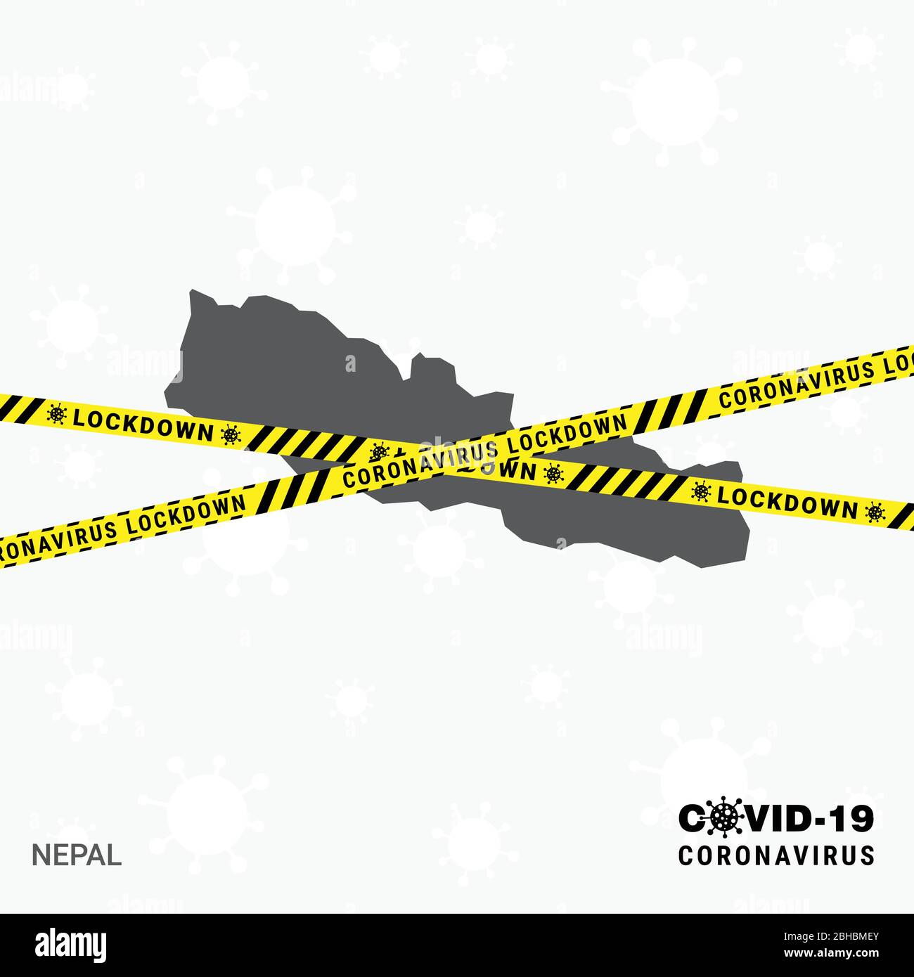 Mappa Nepalcountry modello di blocco per la pandemia di Coronavirus per la trasmissione di virus di arresto. Modello di consapevolezza COVID 19 Illustrazione Vettoriale