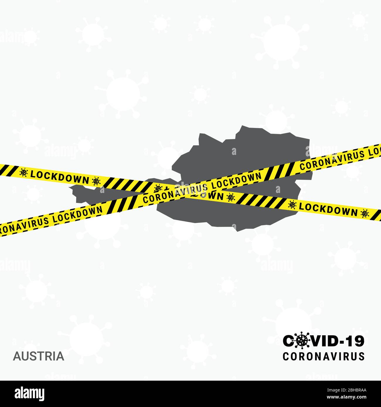 Mappa Austriacountry modello di blocco per la pandemia di Coronavirus per la trasmissione del virus di arresto. Modello di consapevolezza COVID 19 Illustrazione Vettoriale