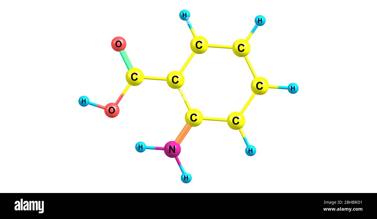L'acido antranilico è un acido aromatico di formula C6H4NH2CO2H. La  molecola è costituita da un anello benzenico sostituito, quindi è  classificata come aromatica Foto stock - Alamy