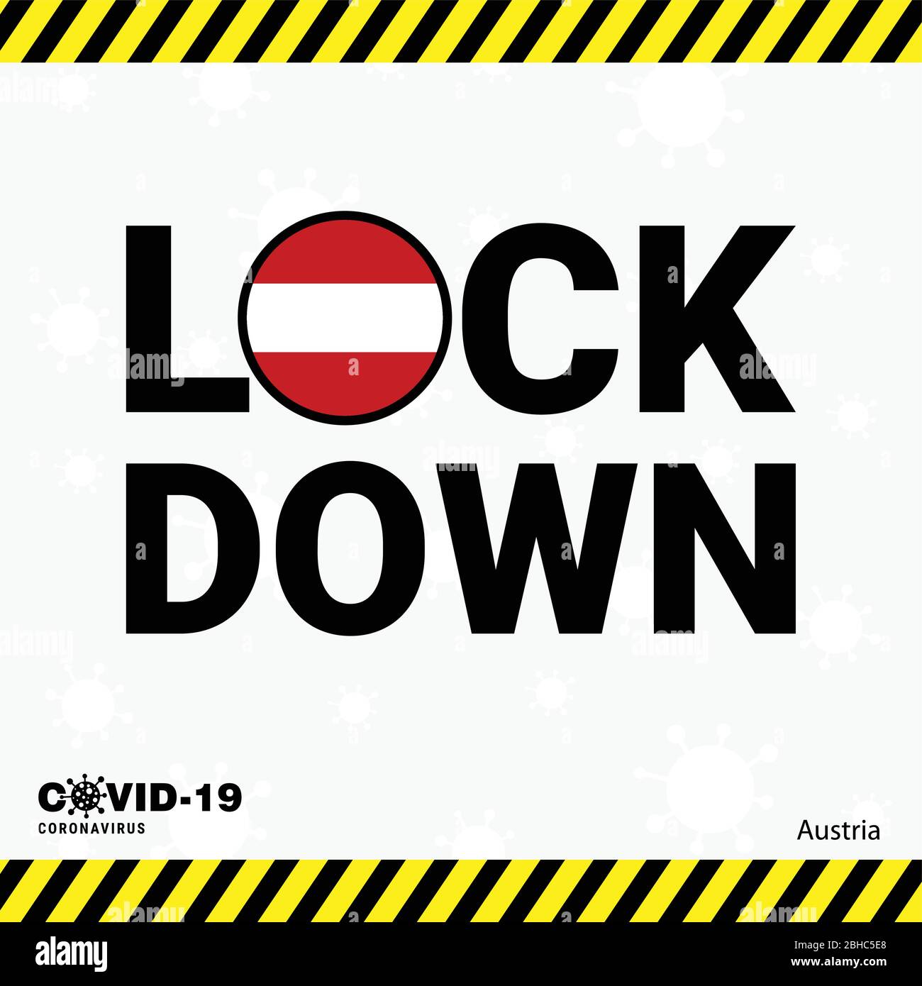Coronavirus Austria bloccare la tipografia con bandiera di campagna. Design di blocco per pandemia di coronavirus Illustrazione Vettoriale