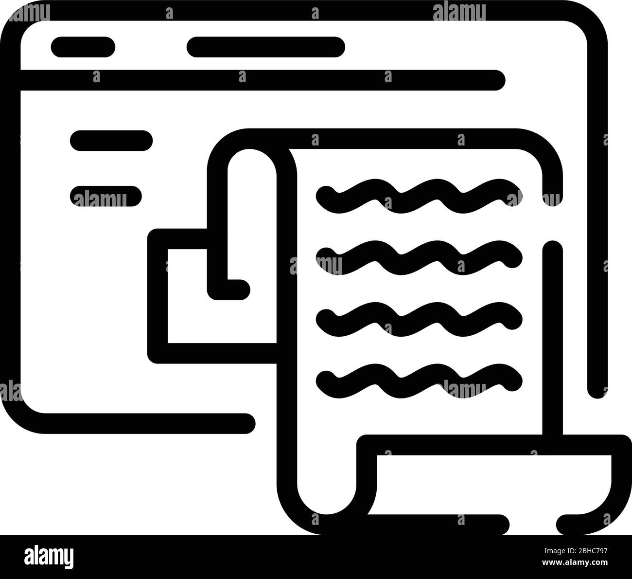 Icona del documento di testo nella finestra dell'app, stile contorno Illustrazione Vettoriale