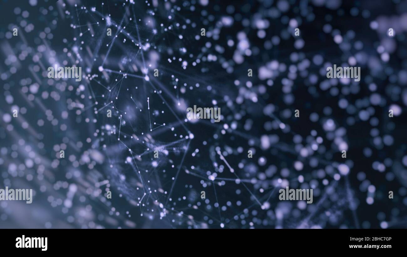 Connessione di rete globale e scambio di dati, comunicazione Internet su sfondo blu città. Foto Stock