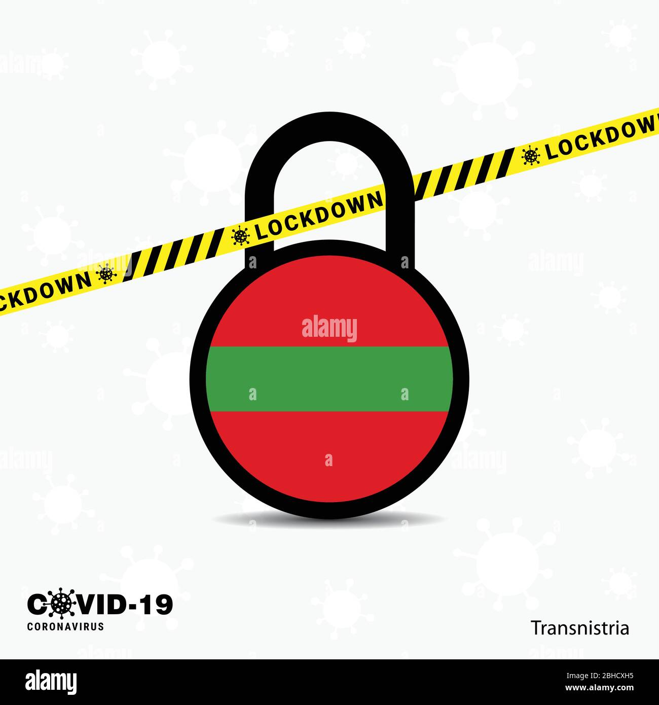 Transnistria Lock Down Lock Coronavirus pandemic awareness Template. Design con blocco COVID-19 Illustrazione Vettoriale