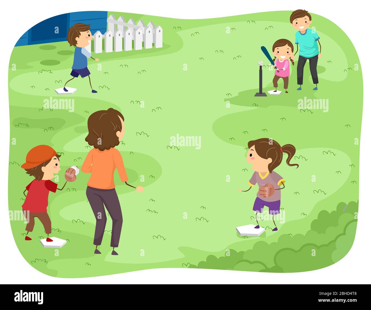 Illustrazione di Stickman Family Playing Tee Ball outdoor Foto Stock