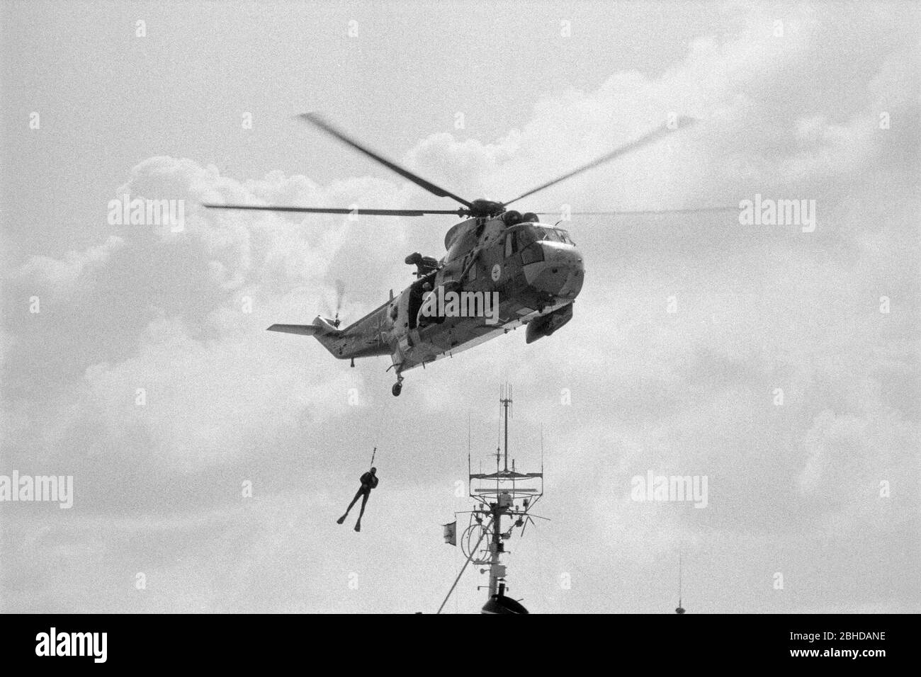 Sar Elicottero della Marina tedesca in volo di prova, 23 agosto 1981, Borkum Navy base, bassa Sassonia, Germania Foto Stock