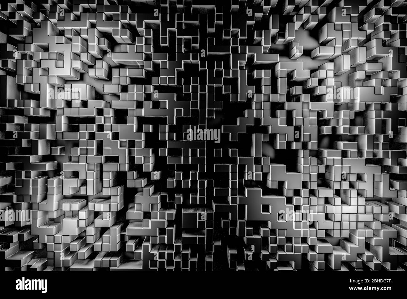 Astratto sfondo tecnologico a cubi bianco e nero. rendering 3d Foto Stock