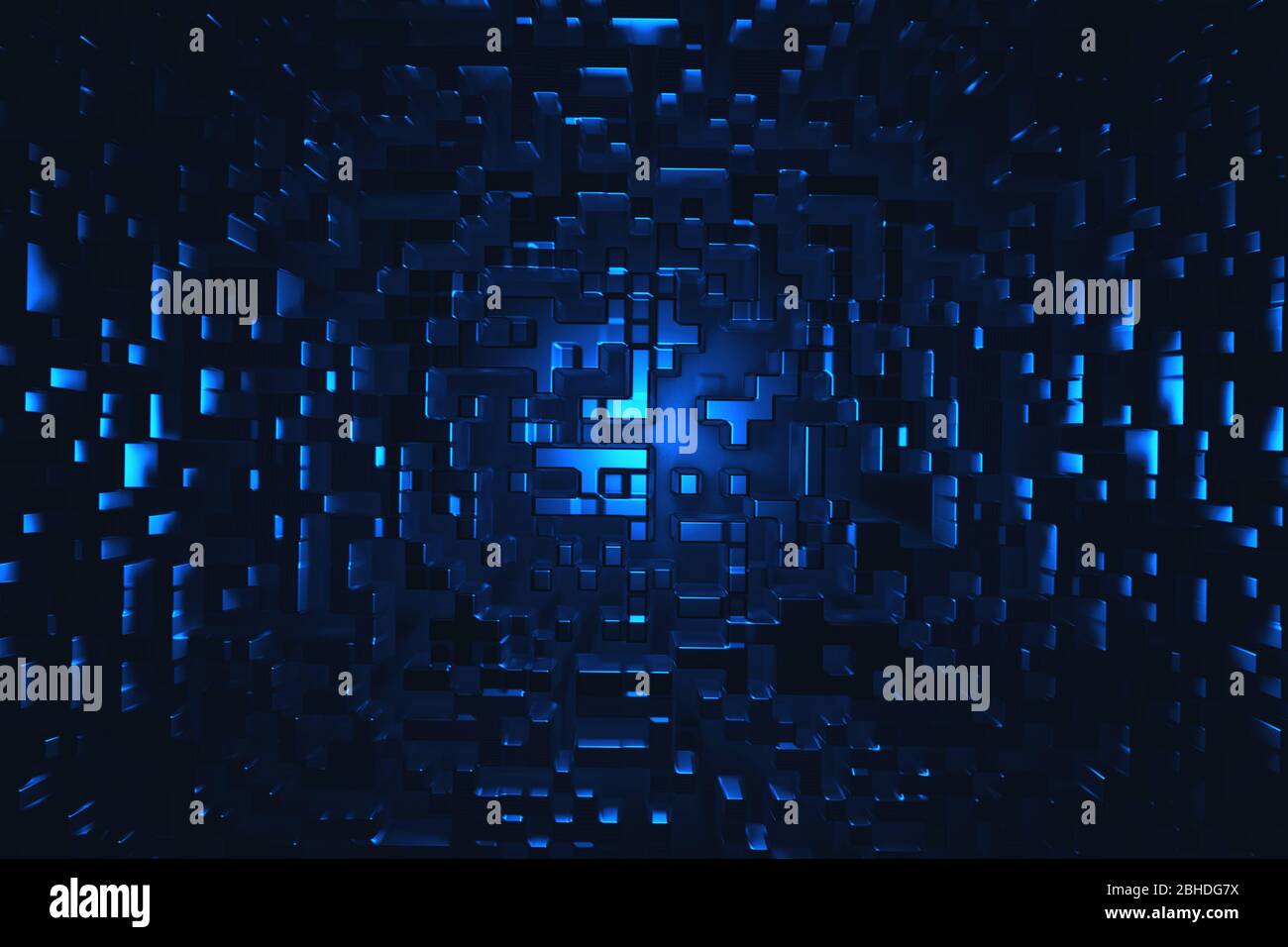 Astratto tecnologia blu cubi sfondo. rendering 3d Foto Stock