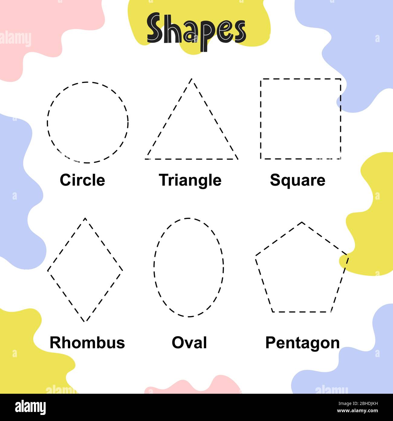Traccia la pagina dell'attività Shapes per i bambini. Foglio di lavoro di analisi Illustrazione Vettoriale