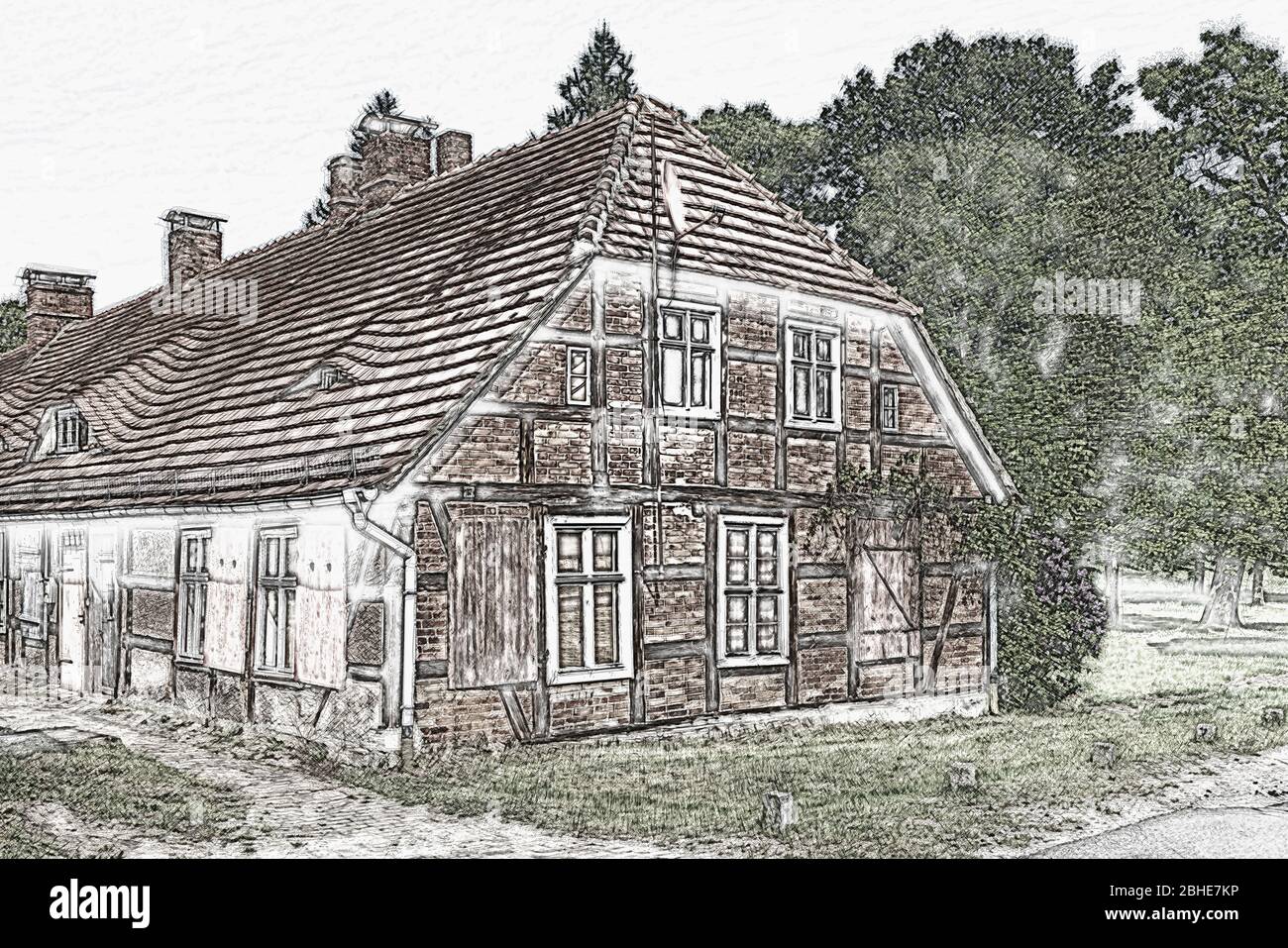 Casa del lavoratore nel villaggio museo Baruther Glashuette, Baruth / Mark, distretto Teltow-Flaeming, Brandeburgo, Germania, Europa Foto Stock