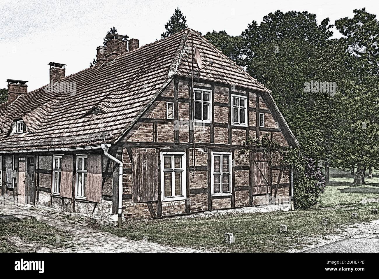 Casa del lavoratore nel villaggio museo Baruther Glashuette, Baruth / Mark, distretto Teltow-Flaeming, Brandeburgo, Germania, Europa Foto Stock