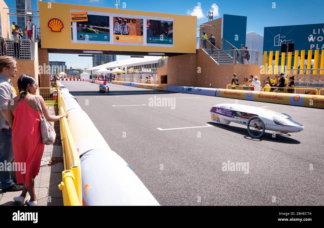 Shell Eco-Marathon al Queen Elizabeth Olympic Park, Londra, Inghilterra, Regno Unito Foto Stock