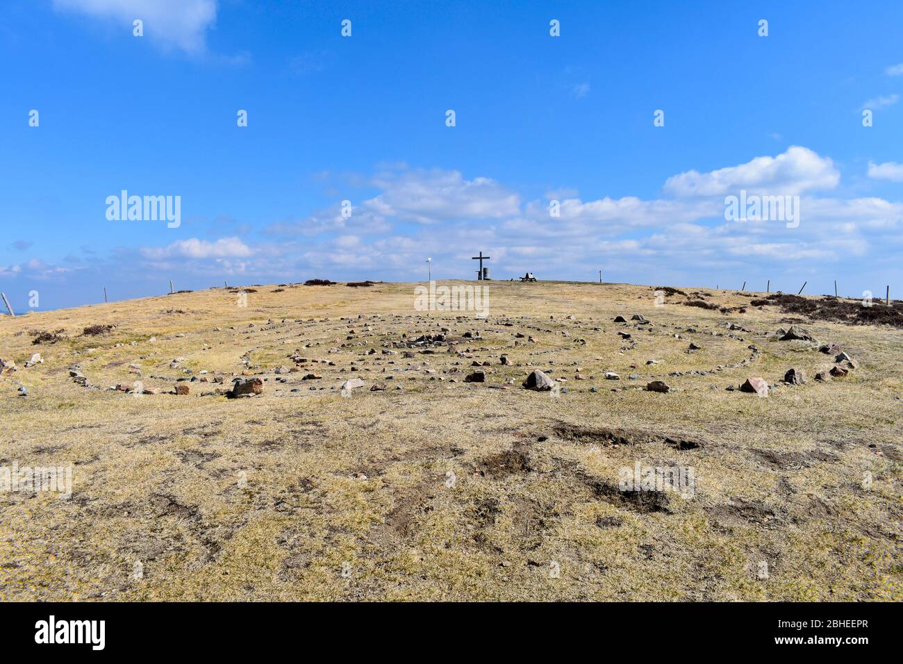 Simbolo della spirale in pietra celtica al Belchen. Foto Stock