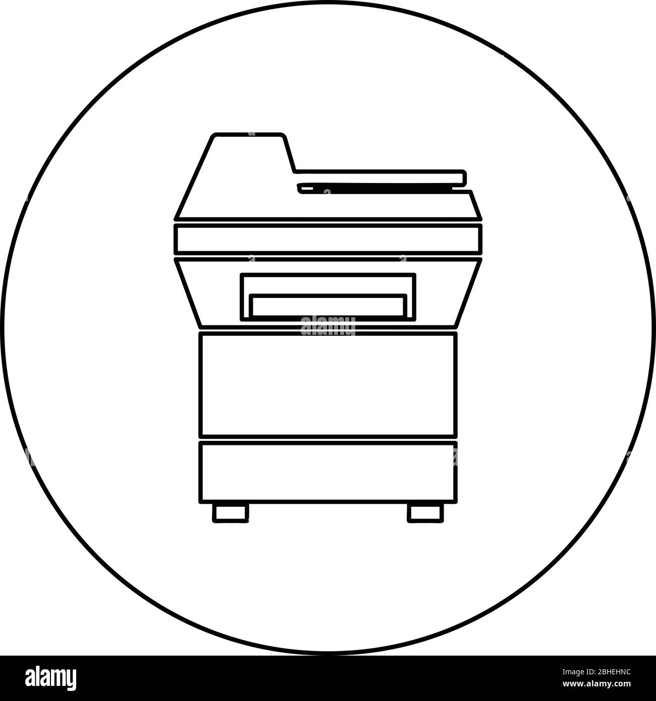 Fotocopiatrice stampante fotocopiatrice per ufficio fotocopiatrice duplicare icona attrezzatura in cerchio contorno nero colore vettoriale illustrazione stile piatto semplice Illustrazione Vettoriale