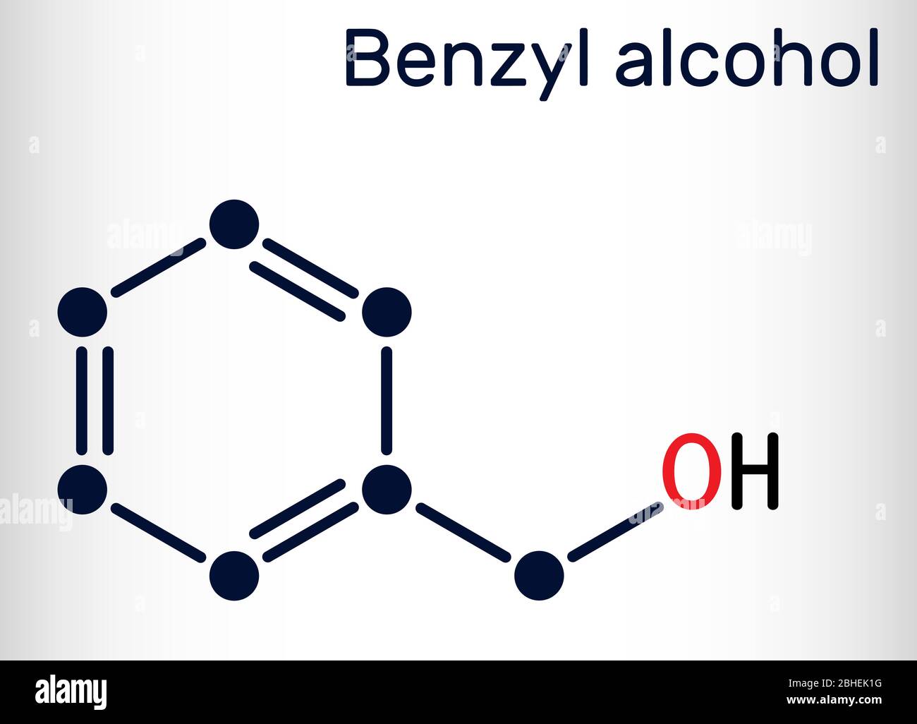Alcool benzilico, molecola C7H8O. È alcol aromatico, viene utilizzato come  anestetico locale e nei profumi, nelle formulazioni cosmetiche. Formu  chimico scheletrico Immagine e Vettoriale - Alamy