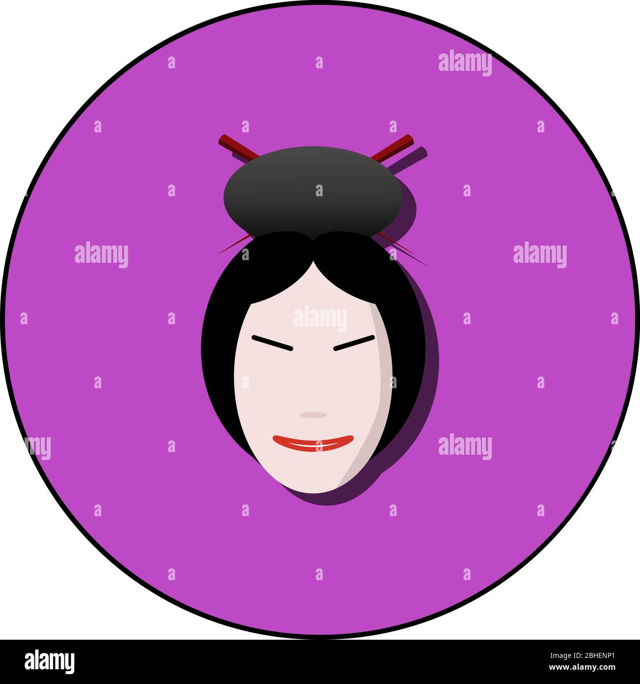 Immagine vettoriale dell'icona della faccia piatta della geisha. Icona con logo giapponese in stile piatto Illustrazione Vettoriale