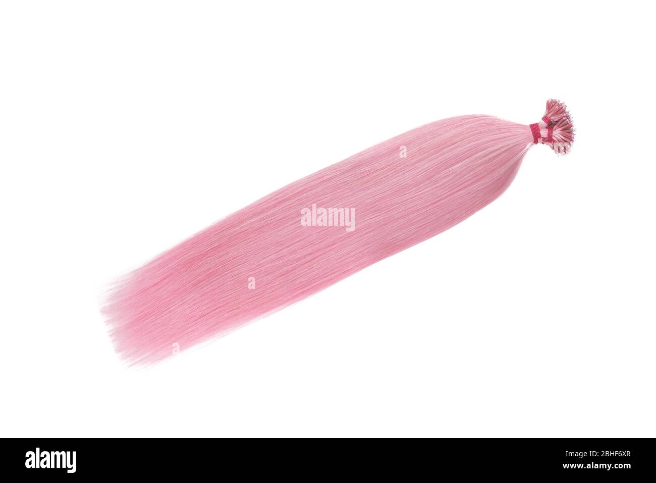 Donne finte estensioni dei capelli in una coda, isolato su sfondo bianco. Colore rosa chiaro Foto Stock