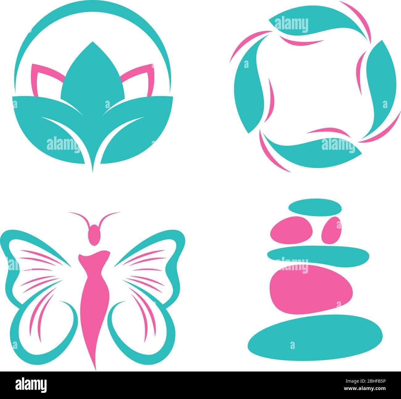 Set lussuoso simbolo di design per boutique e spa isolato sfondo bianco. Una collezione di design spa e simbolo boutique. Illustrazione vettoriale EPS.8 EPS.10 Illustrazione Vettoriale