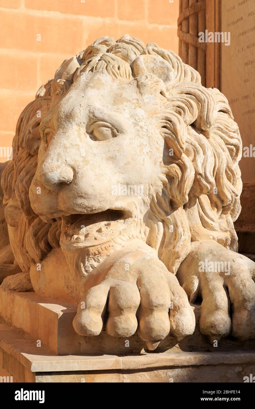 Statua del Leone, Giardino di Barrakka superiore, Valletta, Malta, Europa Foto Stock