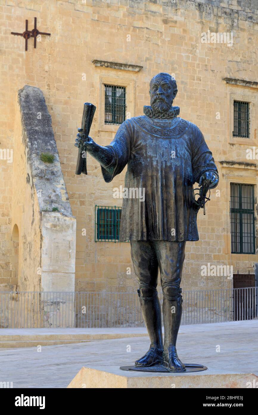 Monumento a Jean de Valette, Valletta, Malta, Europa Foto Stock