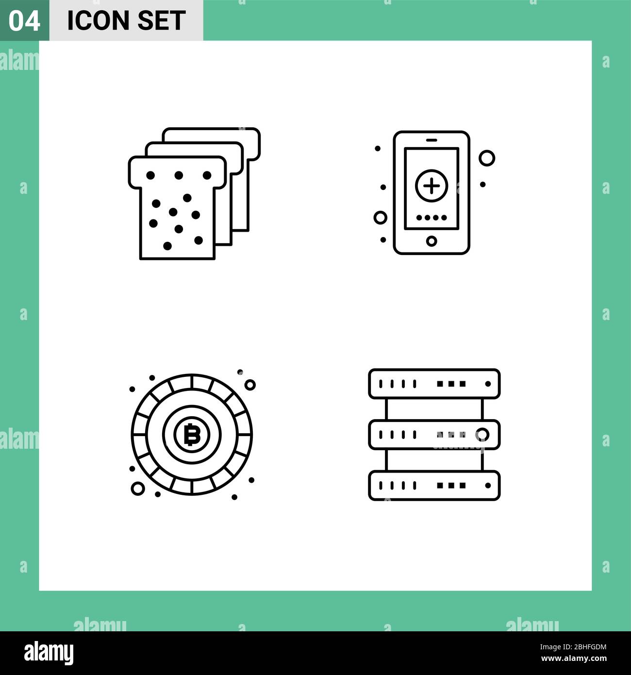 Gruppo di 4 simboli e insegne Filledline Flat Colors per pane, blockchain, app, medicale, token Editable Vector Design Elements Illustrazione Vettoriale