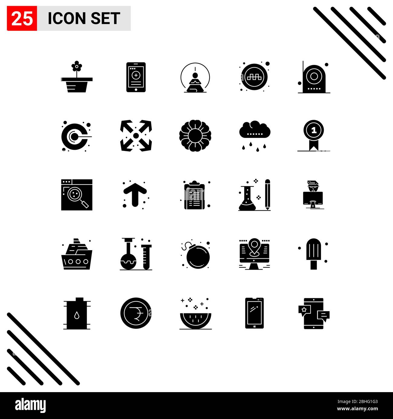 25 Solid Glyph Concept per siti web Mobile e Apps fotocamera, segni, concentrazione mentale, servizio, mente Editable Vector Design Elements Illustrazione Vettoriale
