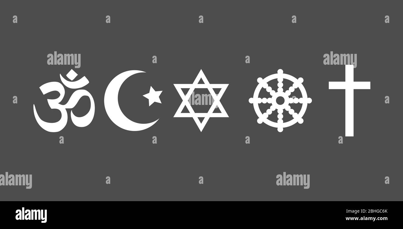Set di icone simboli religiosi. Illustrazione vettoriale, design piatto. Illustrazione Vettoriale