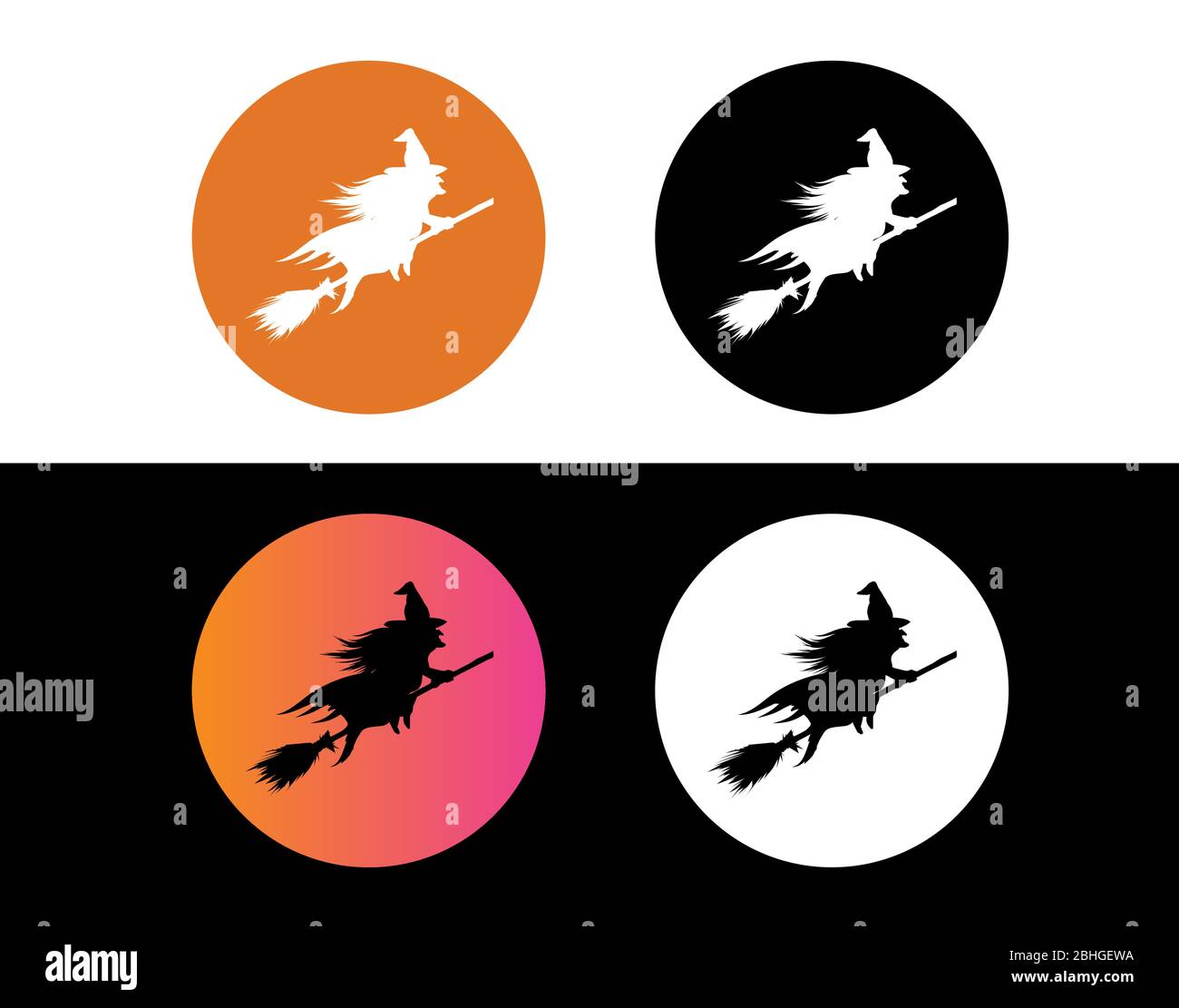 Il vettore arancione gradiente Halloween vacanza witch cerchio piatto icona set Illustrazione Vettoriale