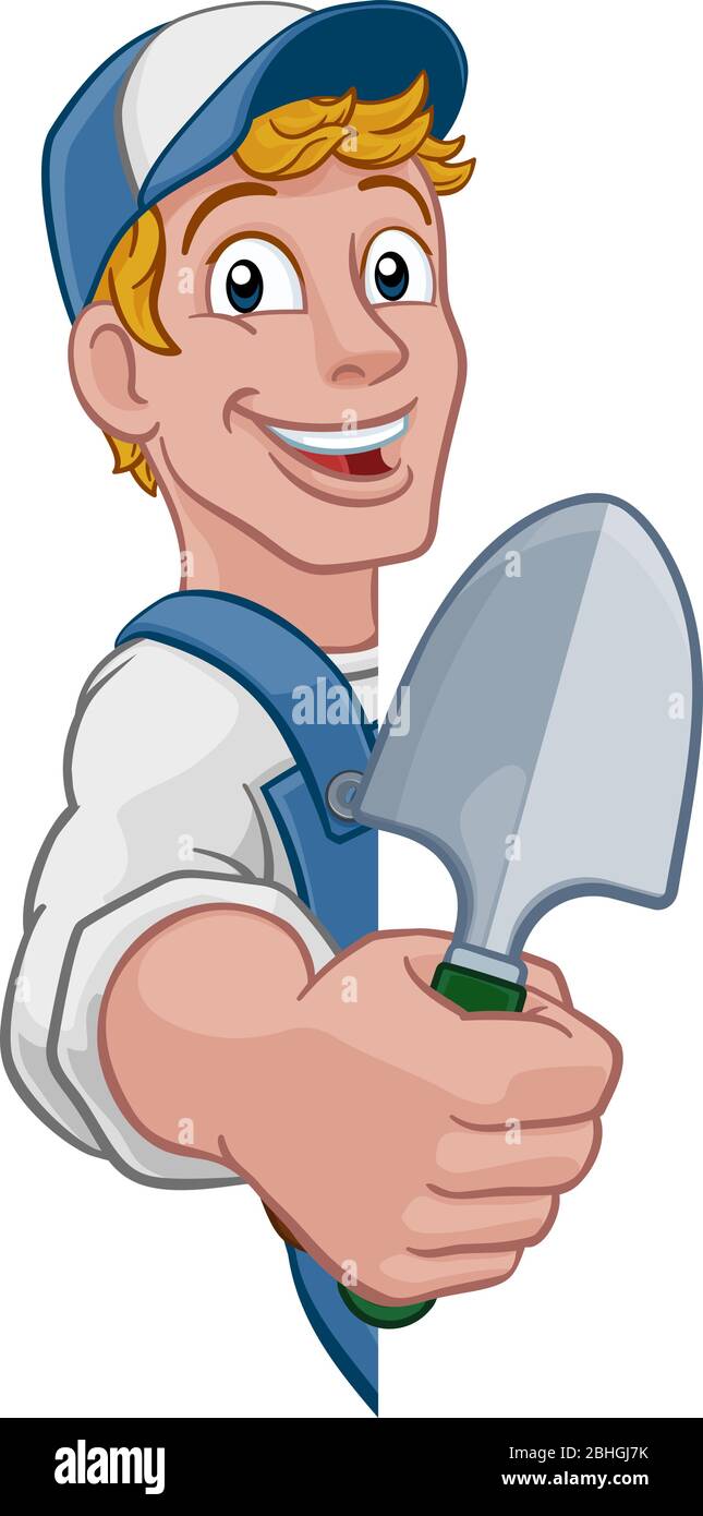 Giardiniere Cartoon Giardino vanga tuttofare Agricoltore Illustrazione Vettoriale