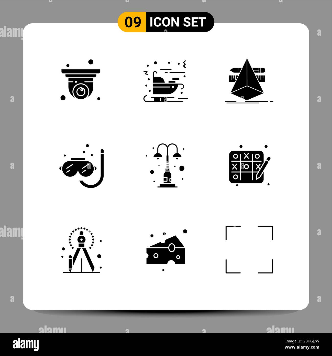 Pacchetto icone vettoriali di 9 simboli e insegne per luce, estate, design, snorkeling, immersioni elementi di design vettoriale Illustrazione Vettoriale