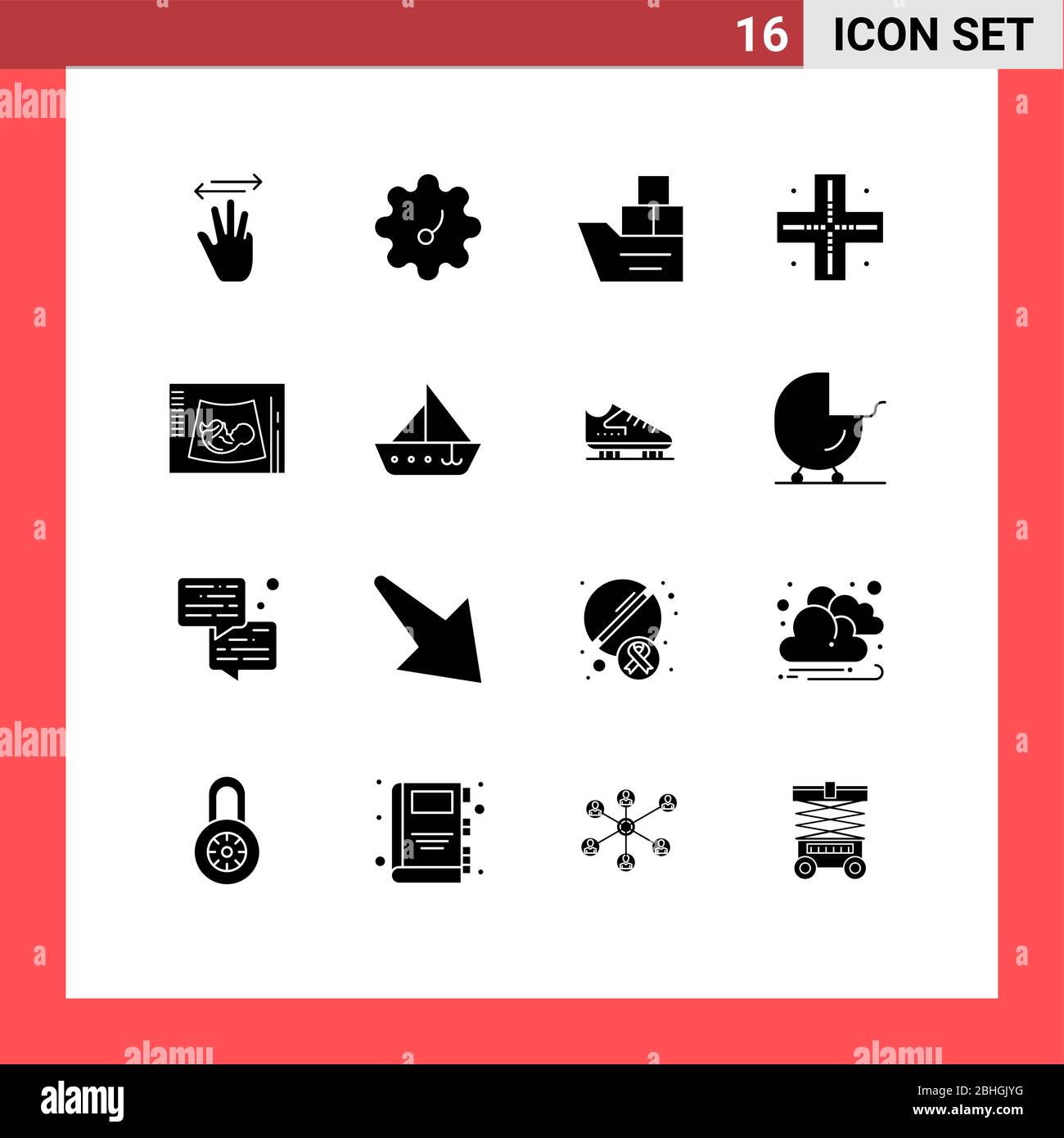 Set moderno di 16 glifi solidi e simboli come sonogramma, maternità, bene, tecnologia, mappa elementi di progettazione vettoriale editabili Illustrazione Vettoriale