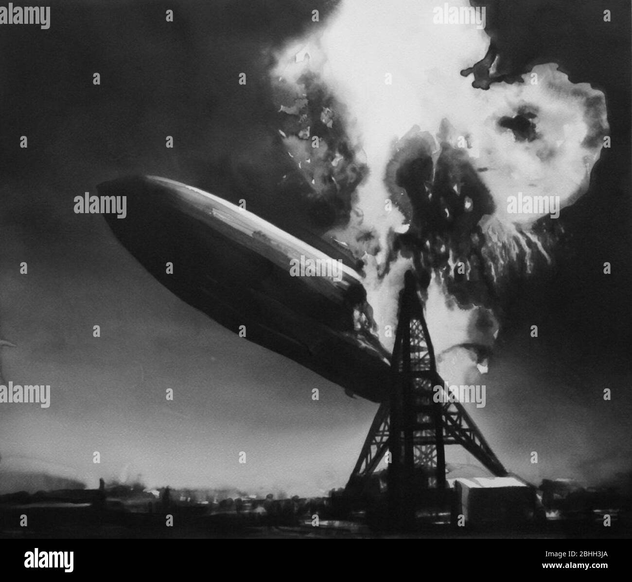 Hindenburg disastro. Un aereo passeggeri tedesco LZ 129 Hindenburg ha preso fuoco e è stato distrutto nel tentativo di attraccare alla Stazione aerea Navale Lakehurst, 6 maggio 1937 Foto Stock