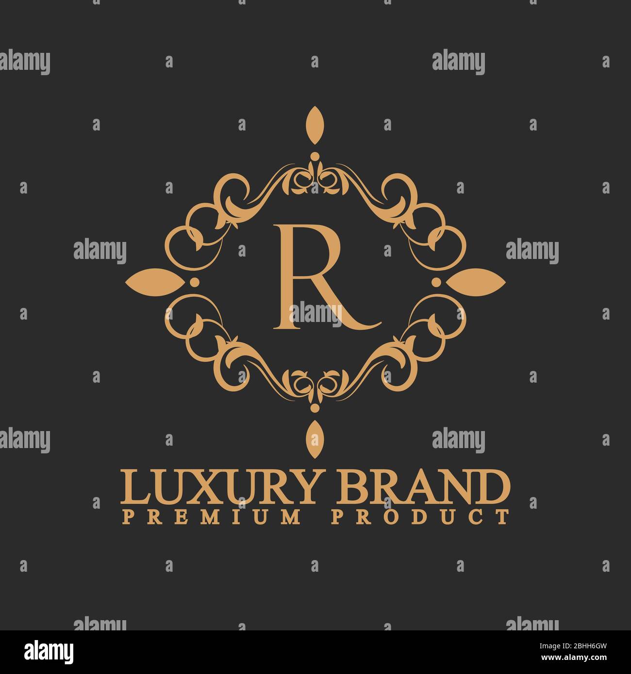 Logo di lusso con ornamento e design fiorente per il marchio VIP, la moda, l'hotel, il bene immobile e l'identità di marchio Premium. Illustrazione Vettoriale