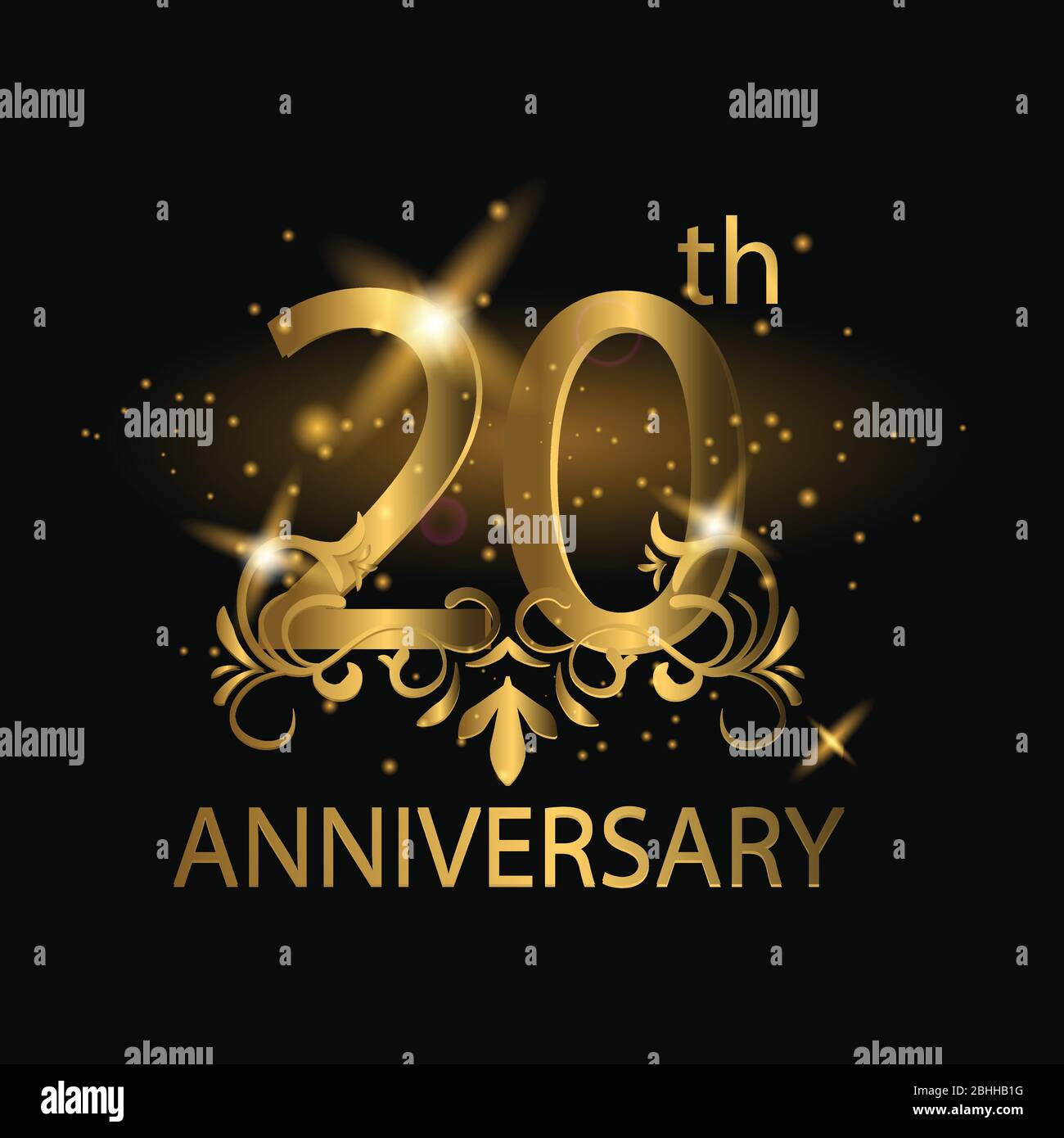 celebrazione del 20° anniversario. logo del 20° anniversario con colore oro, lamina, luccichio Illustrazione Vettoriale