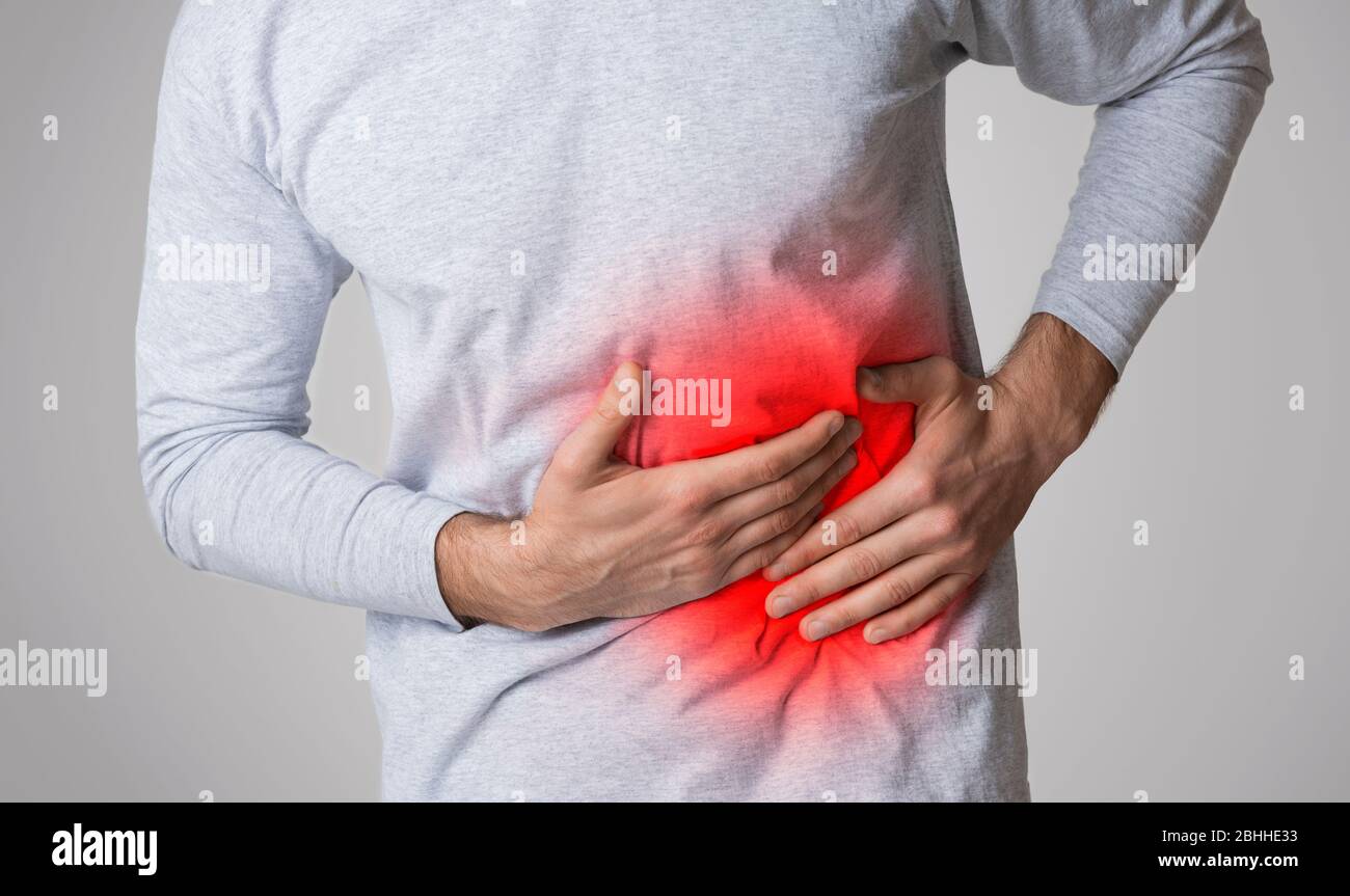 Il dolore al fegato è evidenziato in rosso Foto Stock