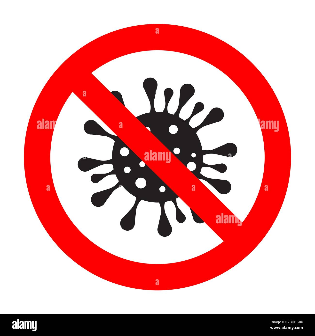 Attenzione nessun batteri, virus proibito e proibito, epidemia di esclusione e vietato. Illustrazione di coronavirus pandemico vettoriale, arrestare l'epidemia Illustrazione Vettoriale