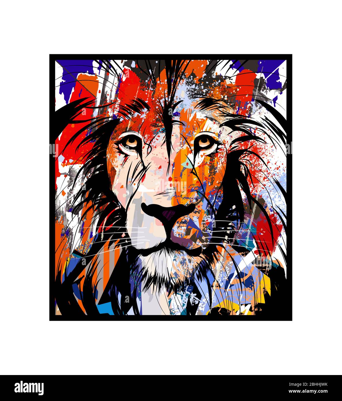 Ritratto colorato di un leone - illustrazione vettoriale (ideale per la stampa su tessuto o carta, poster o carta da parati, decorazione della casa) Illustrazione Vettoriale