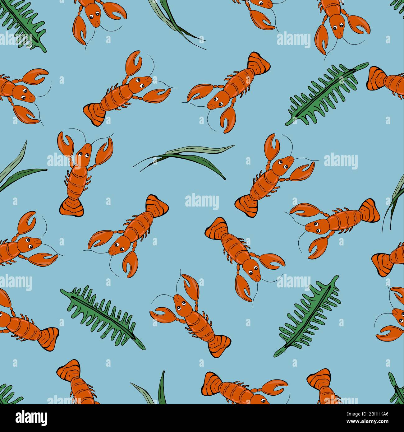 Aragoste divertenti. Pesci cartoon. Modello Sealife. Illustrazione Vettoriale