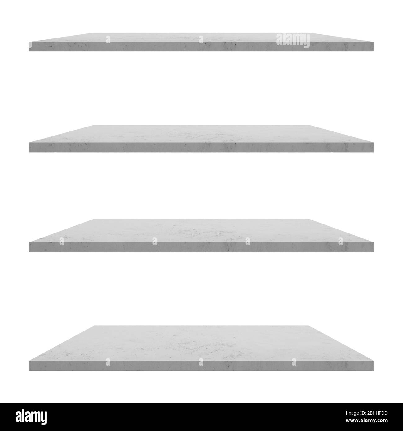 4 mensole in cemento isolate su sfondo bianco e montaggio per il prodotto. Foto Stock