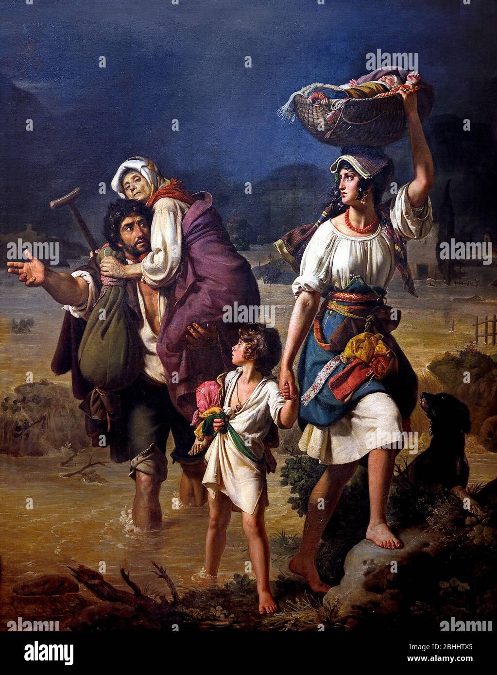 Contadini una famiglia di sorpresa speedy straripamento del Tevere da Jean Victor Schnetz 1787 - 1870 Francia - Francese Foto Stock