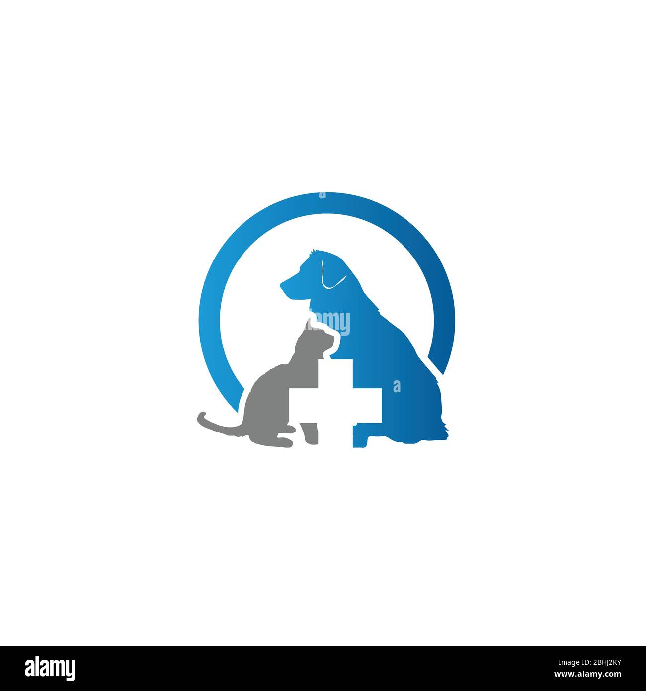 Logo Vector per veterinario Clinic.logo per un negozio di animali domestici. Silhouette del cane e del gatto con forma circolare e fondo medico croce Illustrazione Vettoriale