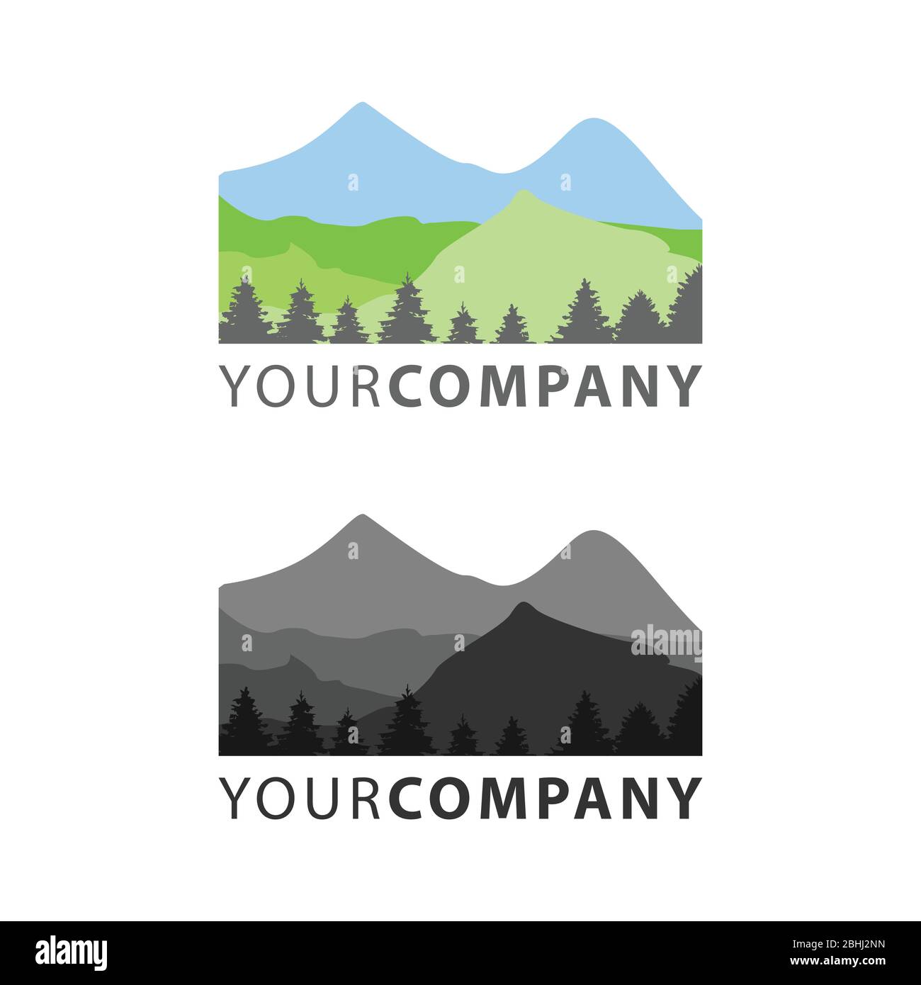 Illustrazione vettoriale di un'immagine vettoriale colorata e monocromatica del modello di paesaggio montano esterno Illustrazione Vettoriale
